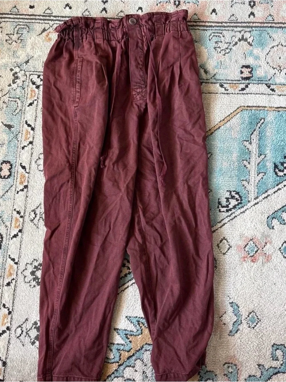 Free People Men's Wine Red Paperbag Waist Chinos